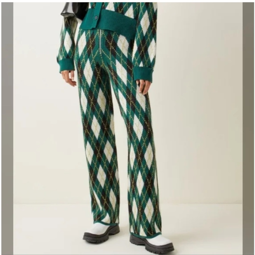 Staud Green Argyle Knit Pants